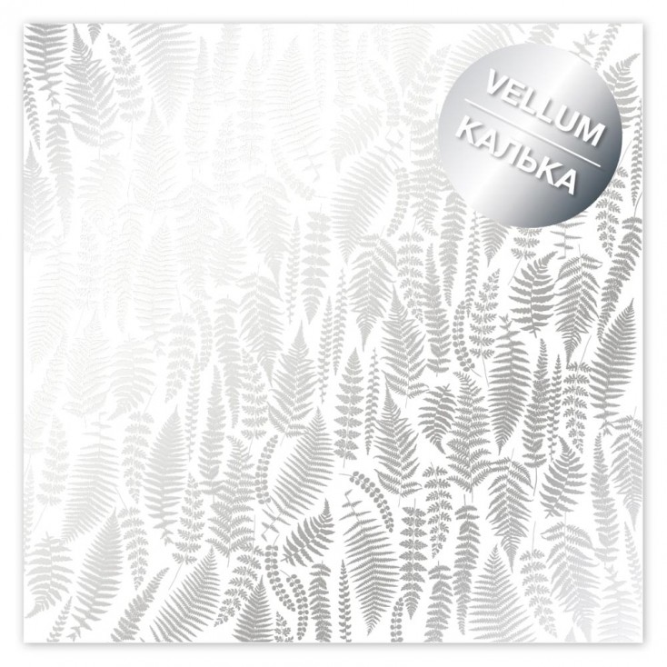 Tracing paper, vellum - Silver Fern- tracing paper with silver print - milky white - Fabrika Decoru