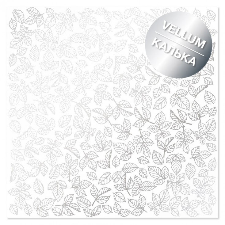 Tracing paper, vellum - Silver Rose leaves - tracing paper with silver print - milky white - Fabrika Decoru