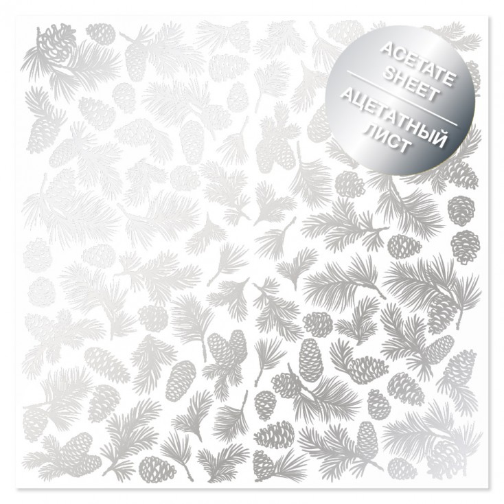 Transparent foil - Silver Pine cones - transparent foil with silver print - Fabrika Decoru