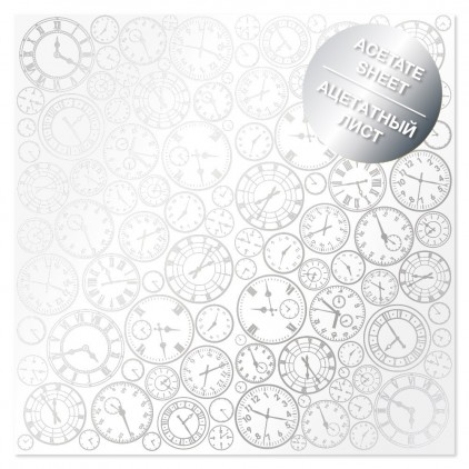 Transparent foil - Silver Clocks - transparent foil with silver print - Fabrika Decoru