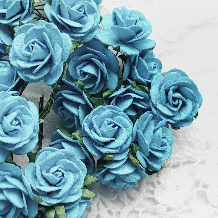 Paper flowers - scrapbooking - turquoise paper roses - set of 10 pieces
