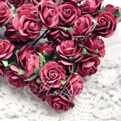 Scrapbooking paper flowers - maroon roses - set of 10 flowers