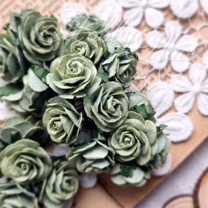 Papierowe kwiaty - scrapbooking - zielone róże z papieru - zestaw 10 sztuk