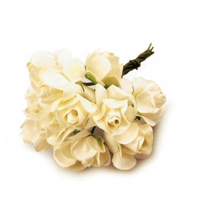 Zestaw papierowych kwiatów - waniliowe róże - 12 sztuk