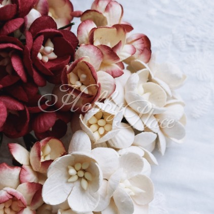Paper flowers - maroon set - cherry blossom - 50 pieces