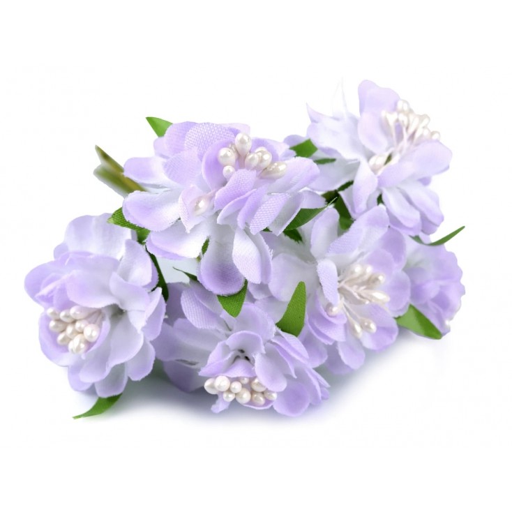 Fabric flowers - purple - set of 6 pieces