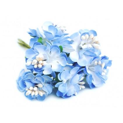 Kwiaty z materiału - niebieski - zestaw 6 sztuk