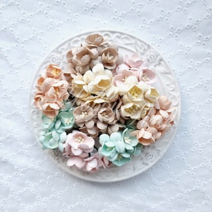 Papierowe kwiatki - zestaw mix kolorów 09 - kwiat wiśni - 50 sztuk