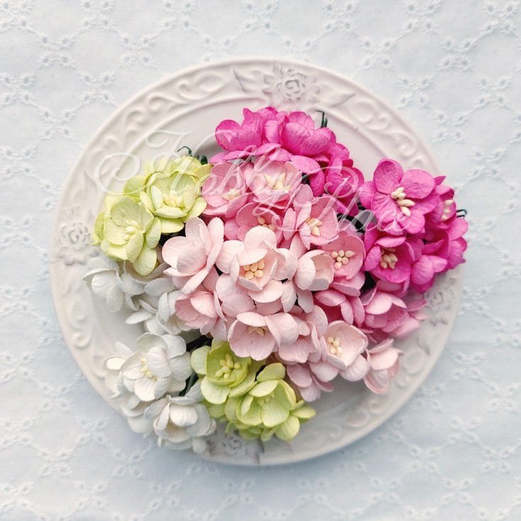 Paper flowers - color mix set 10 - cherry blossom - 50 pieces