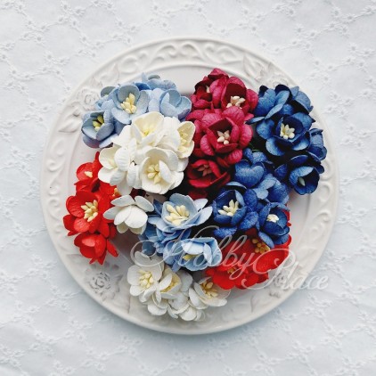 Papierowe kwiatki - zestaw mix kolorów 17 - kwiat wiśni - 50 sztuk