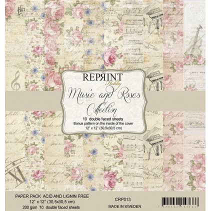 Music and roses - Zestaw papierów do scrapbookingu 30x30cm - Reprint Hobby