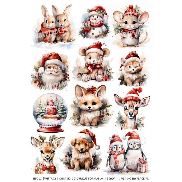 Obrazki świąteczne do druku - Święta 02 - Plik cyfrowy do samodzielnego druku - Format A4
