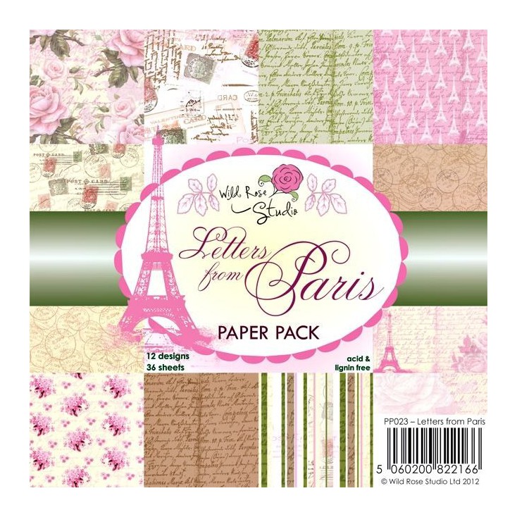 Wild Rose Studio - Pad of scrapbooking papers - Letters from Paris