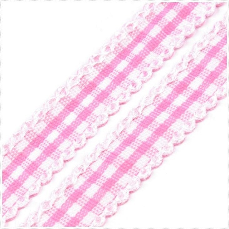 Checkered ribbon with decorative edge - 1 meter - baby pink