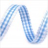 Checkered ribbon with decorative edges - 1 meter - baby blue