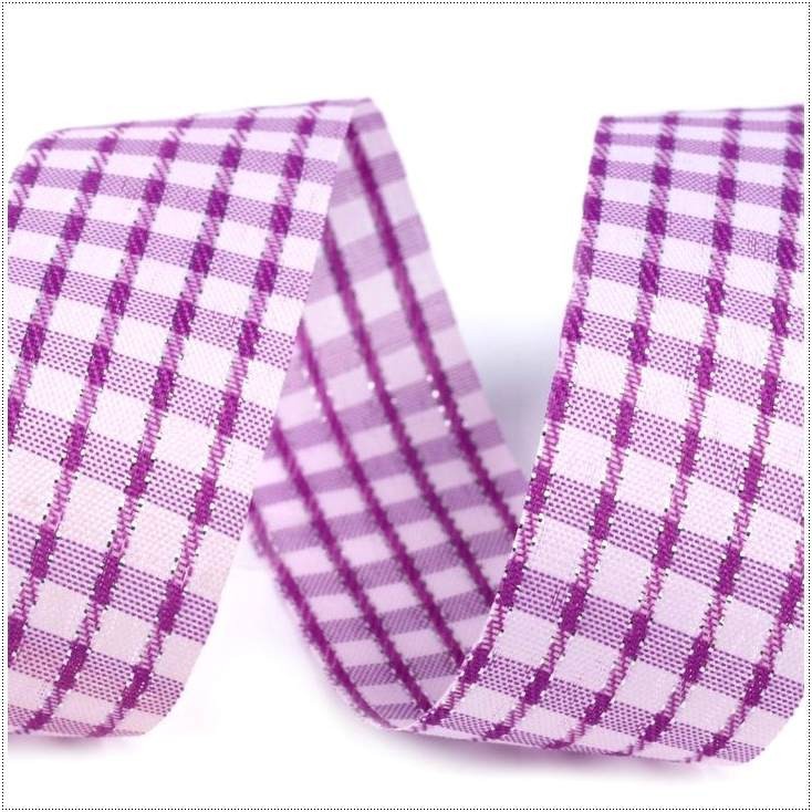 Checkered ribbon with decorative silver thread - 1 meter - violet