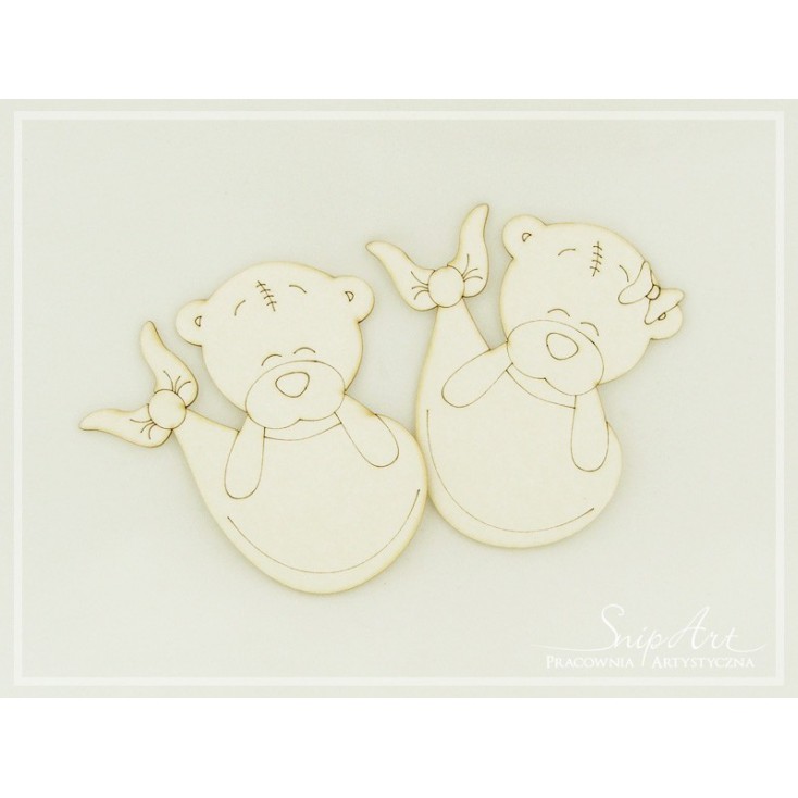 Teddy bears in scarves - large 2 pcs - laser cut decor - light chipboard - SnipArt
