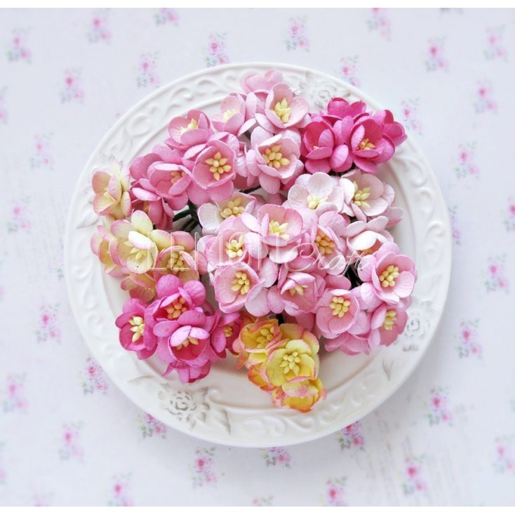Zestaw papierowych kwiatów wiśni - miks różowy - 50 sztuki