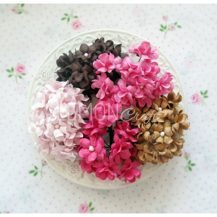 Paper flower set - mix of pink and brown - 25 pcs