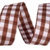 Checkered ribbon with decorative silver thread - 1 meter - brown