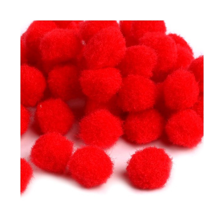Set of 50 soft and fluffy pompoms - red