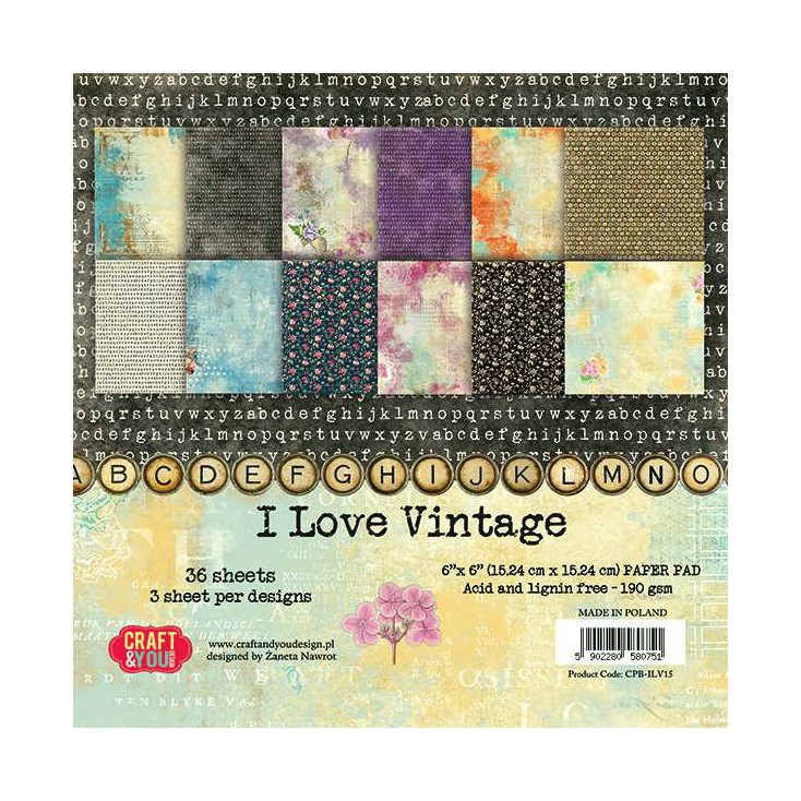 Set of scrapbooking papers - Craft and You Design - I Love Vintage