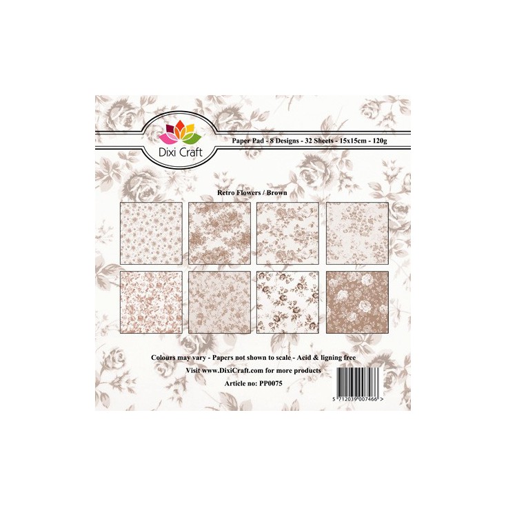Dixi Craft - Pad of scrapbooking papers - Retro Flowers Brown