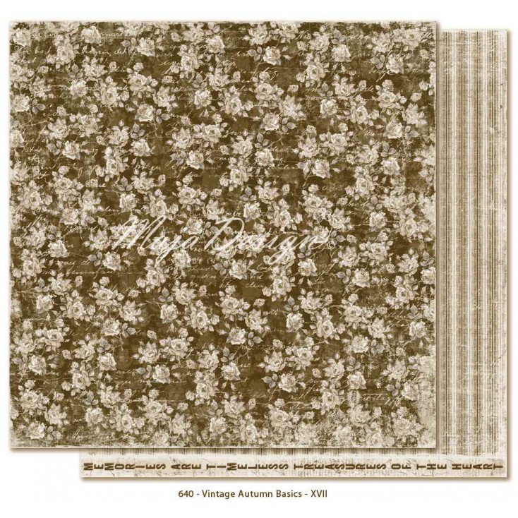 Sukienka czy koszula? Brązowy papier w róże - Papier do scrapbookingu - Maja Design Vintage Autumn Basics no. XVII