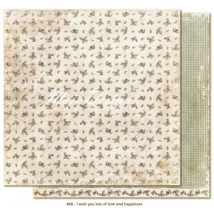 Papier w listki ostrokrzewu - Papier do scrapbookingu - Maja Design - I wish you lots of love and happiness