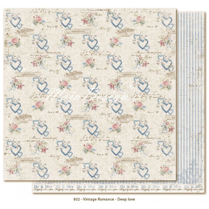 Papier w kwiatowe serduszka - Papier do scrapbookingu - Maja Design - Vintage Romance - Deep love