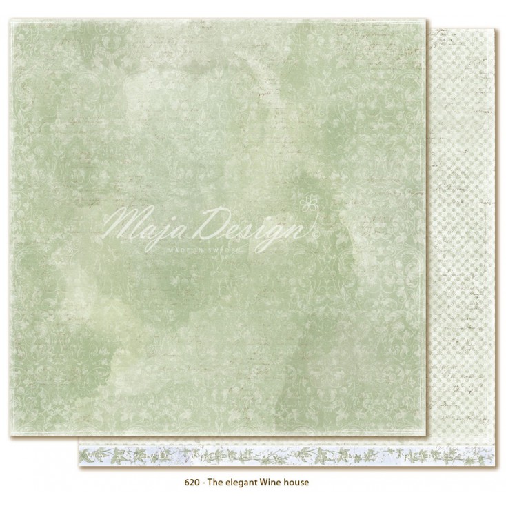 Zielony papier w damaski - Papier do scrapbookingu - Maja Design - Sofiero - The elegant Wine house